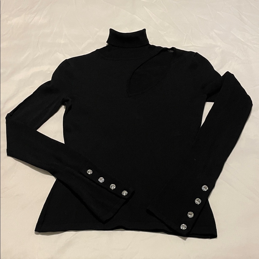 Black Turtleneck Sweater with Diamond 💎 Button Details